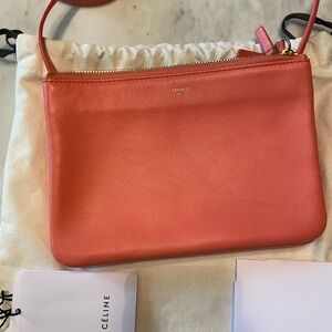 Celine Lambskin Small Trio Crossbody Bag- Salmon Pink